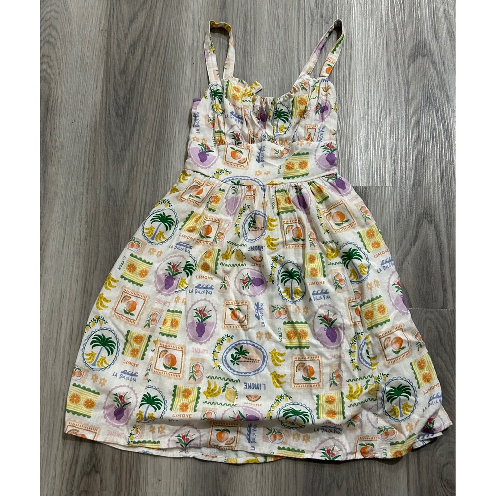 Dotti La Dolce Vita Citrus Fruit Print Linen Blend‎ Sundress cottagecore 4 boho
